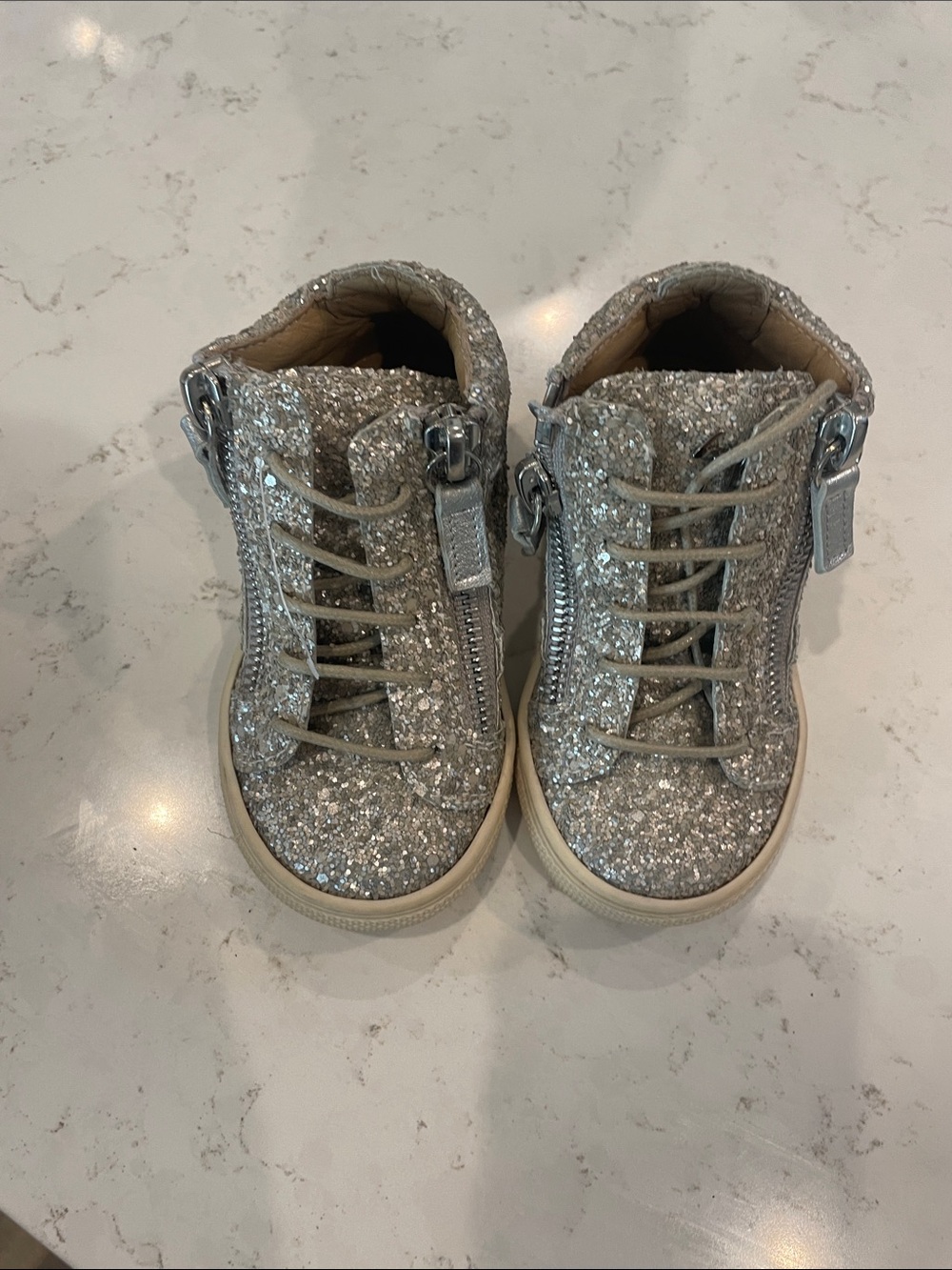 Giuseppe Zanotti Kids Silver Glitter High-Top Sneakers